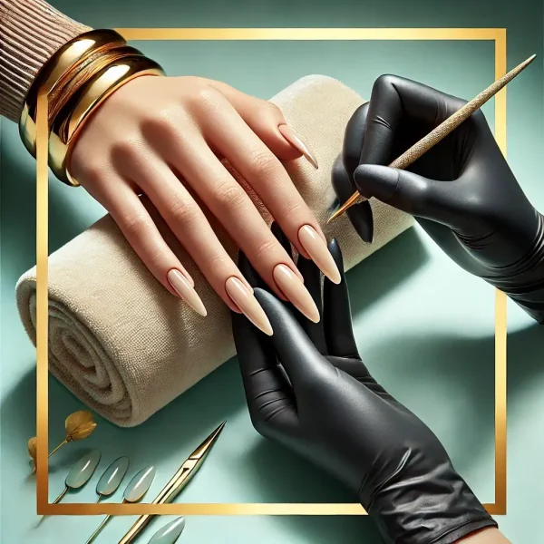 DALL·E 2025-04-23 19.05.17 - A luxurious, photo-realistic square image representing a premium nail salon service_ Luxurious Gel Extension – Long. The image features a feminine cli