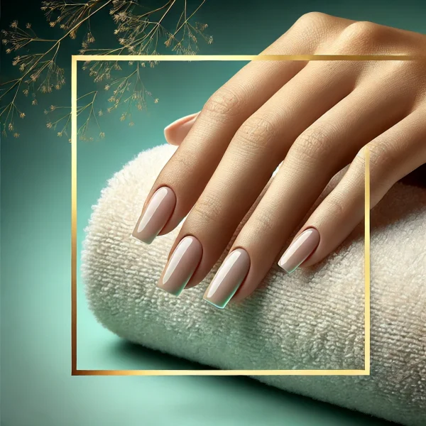 DALL·E 2025-04-23 20.45.44 - A luxurious, photo-realistic square image representing a premium nail salon service_ Gel Extension Infill. The image shows a feminine client's hand re